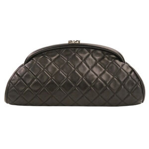 CHANEL Timeless Quilted Coco Mark Leather Clasp Clutch Bag, Black, Women's